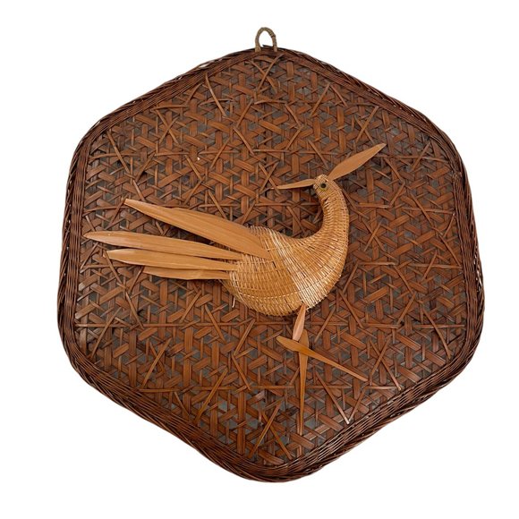 Vintage Other - Vtg 70s Woven Wicker Bird Hanging Wall Art Bohemian MCM Brown Roadrunner 14.5"